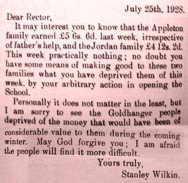 1928 - PM letters exchange between Rector & S S Wilkin